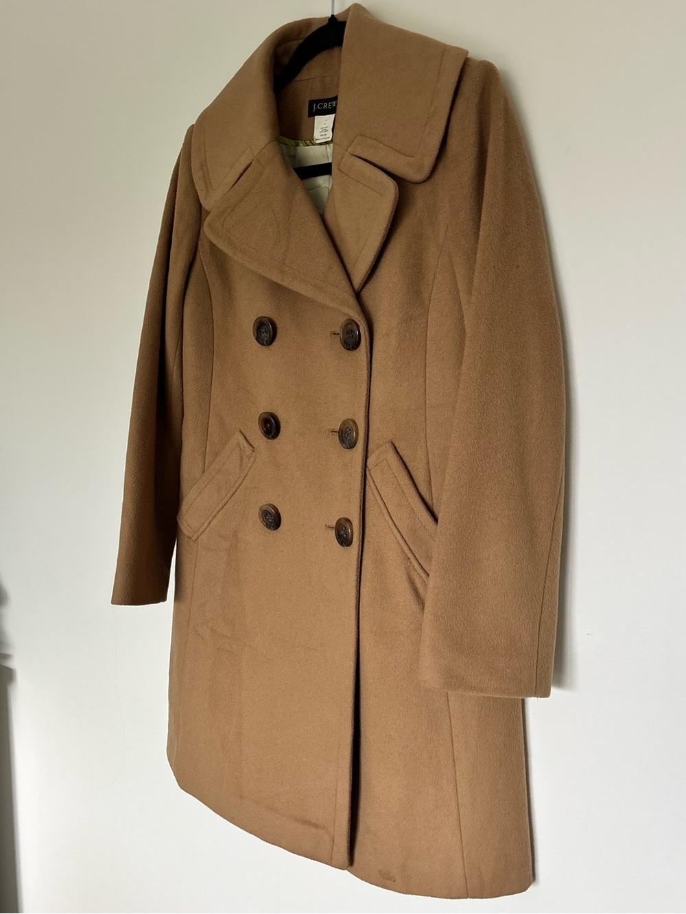 J. Crew 100% Wool Camel Double-Breasted Pea Coat - Women’s size 4